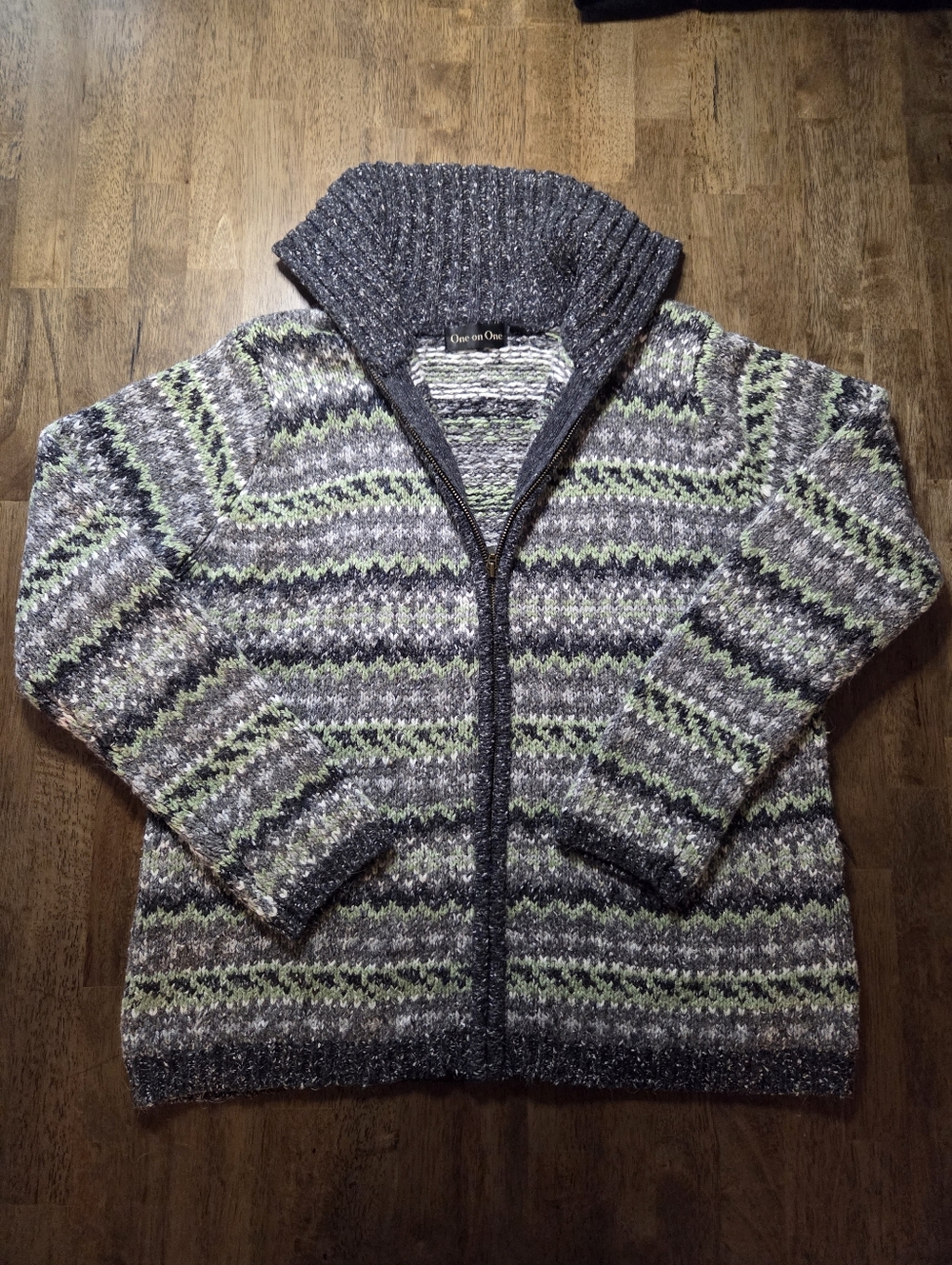 One On One Cozy Knit Patterned Zip-Front Turtleneck Sweater